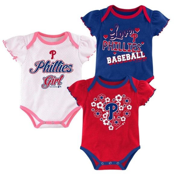 Philadelphia Phillies Baby Girls 3 Piece Bodysuits Size 3/6 Months new with tags